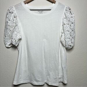 Kate‎ Spade Women Top Medium White Preppy Puff Crochet Lace Cottagecore